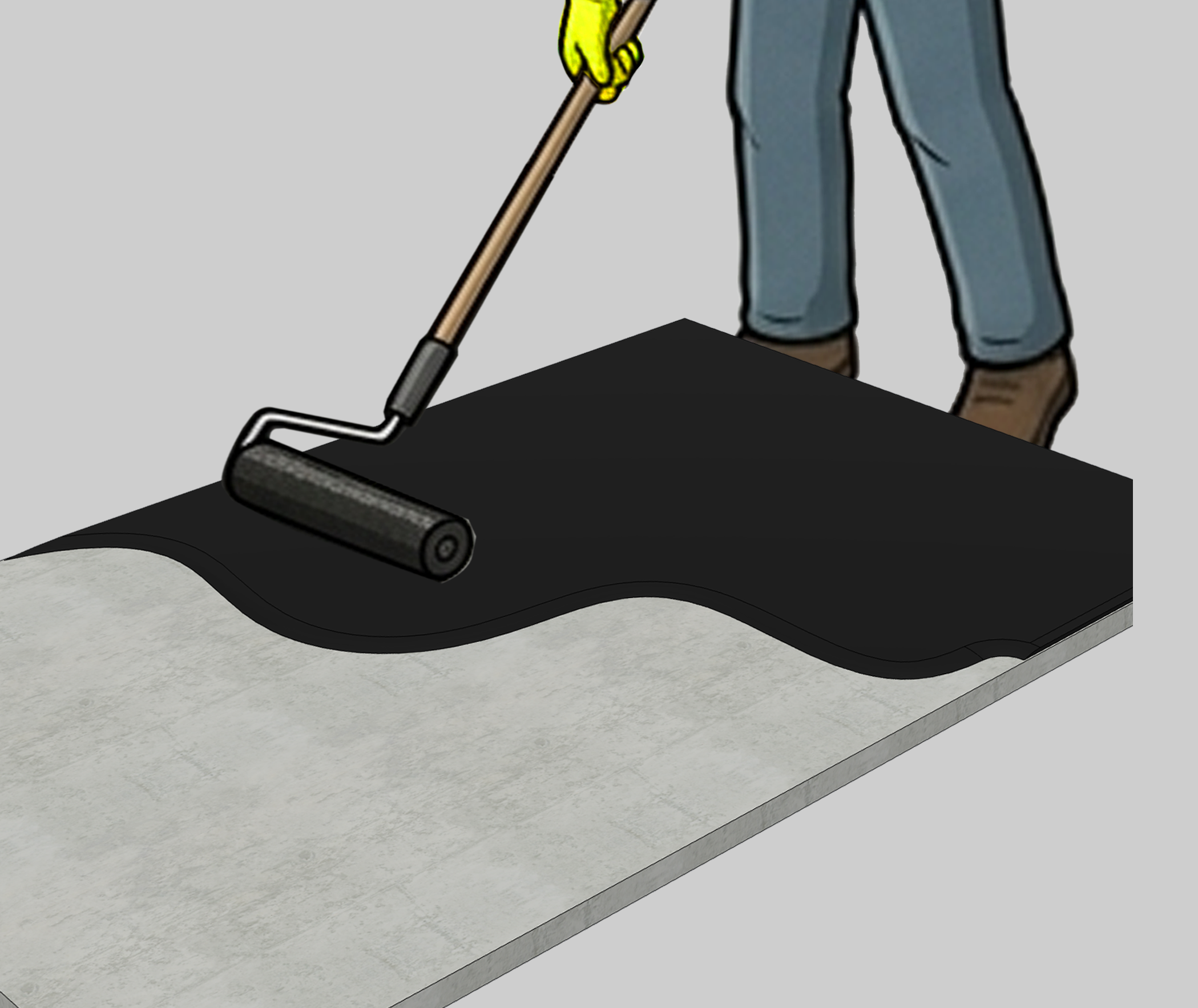Apply bitumen primer evenly over the entire surface. Allow it to dry to a tack-free condition (approximately 2–4 hours, depending on weather conditions). The primer acts as a bonding layer between the concrete substrate and the membrane.