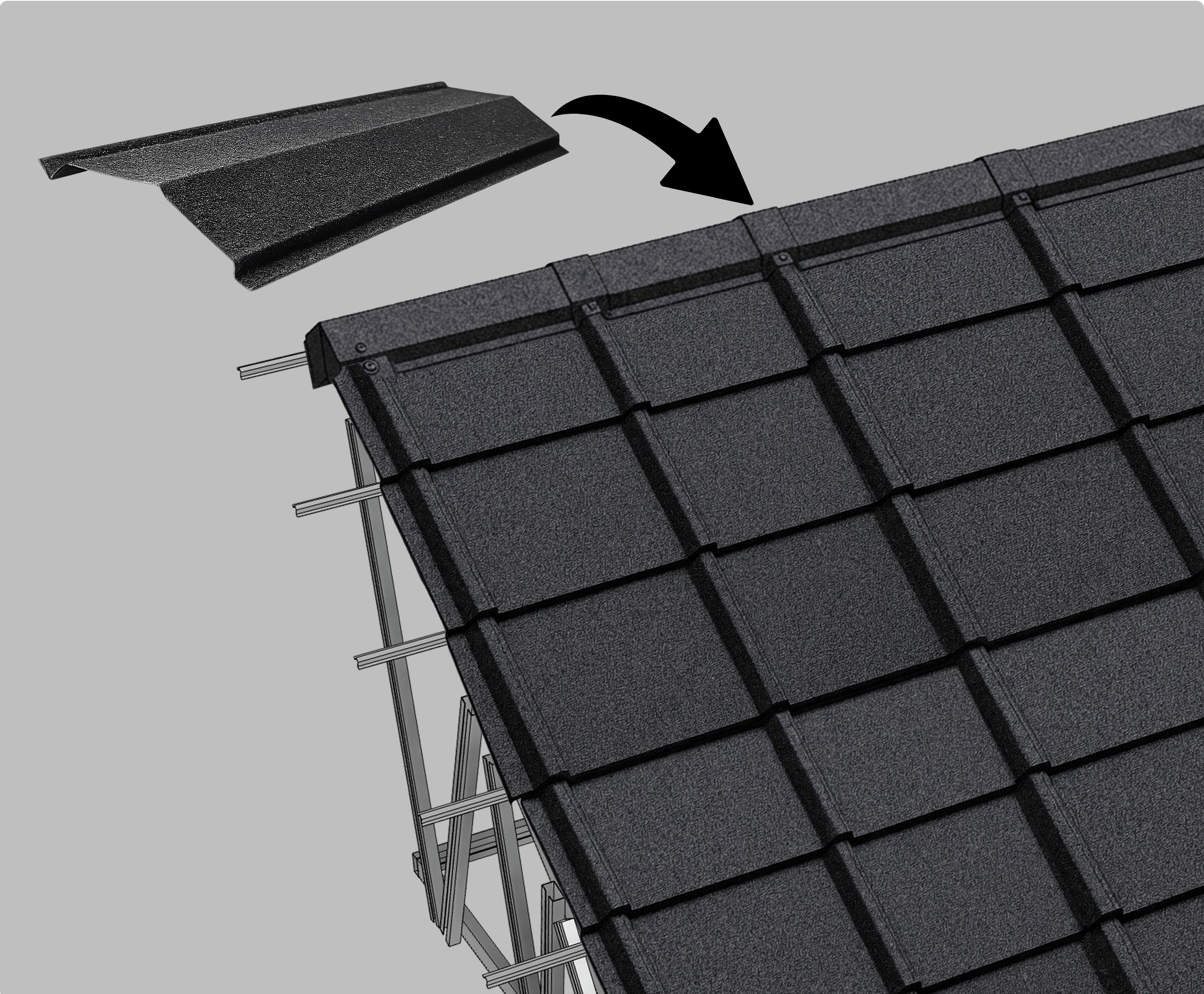 Pasang nok setelah semua panel terpasang. Pastikan overlap antar nok minimal 10 cm. Tutup bagian puncak dengan rapi dan kunci di setiap gelombang agar kokoh dan tahan angin.