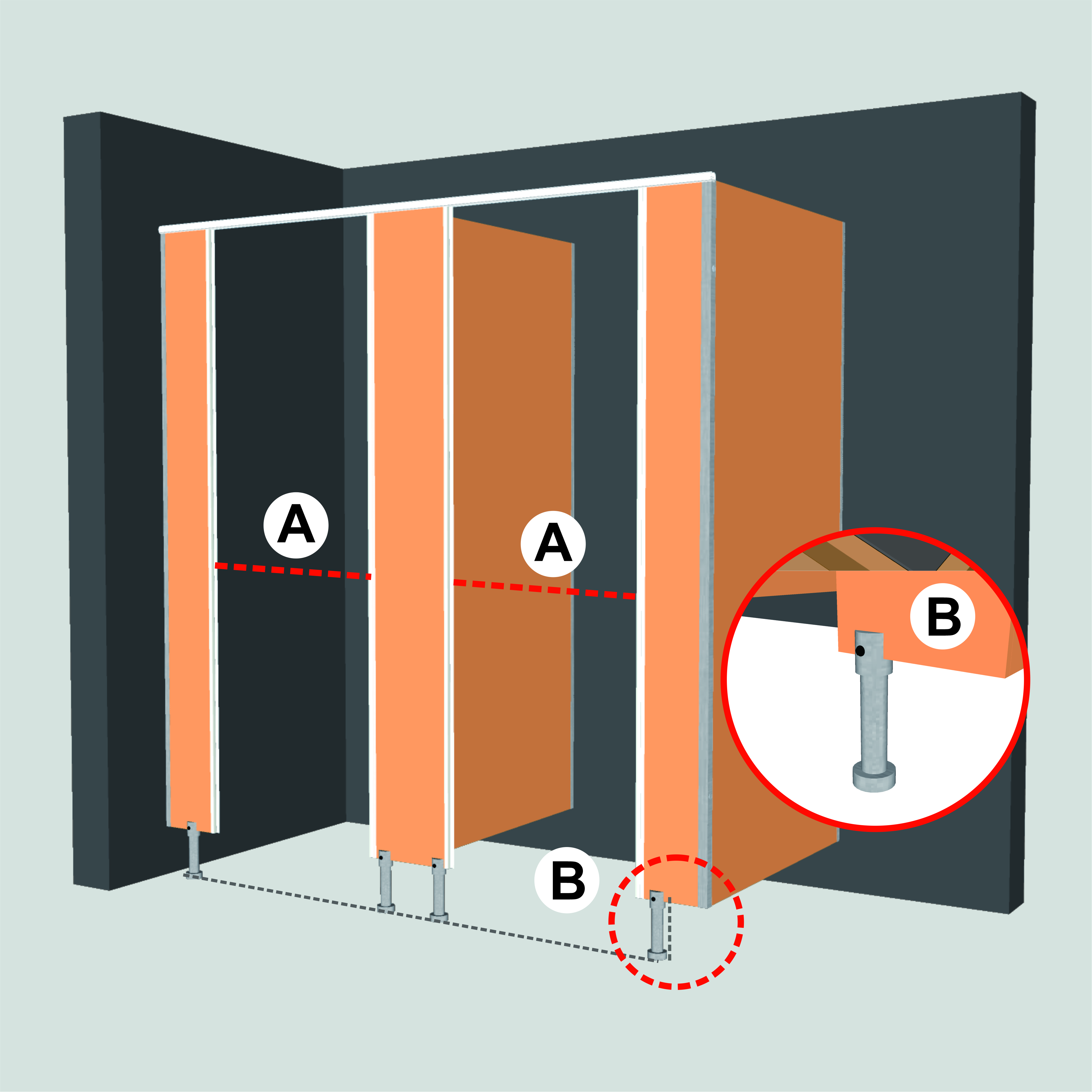 A. Periksa kembali jarak untuk panel pintu sesuai lebar daun pintu. 