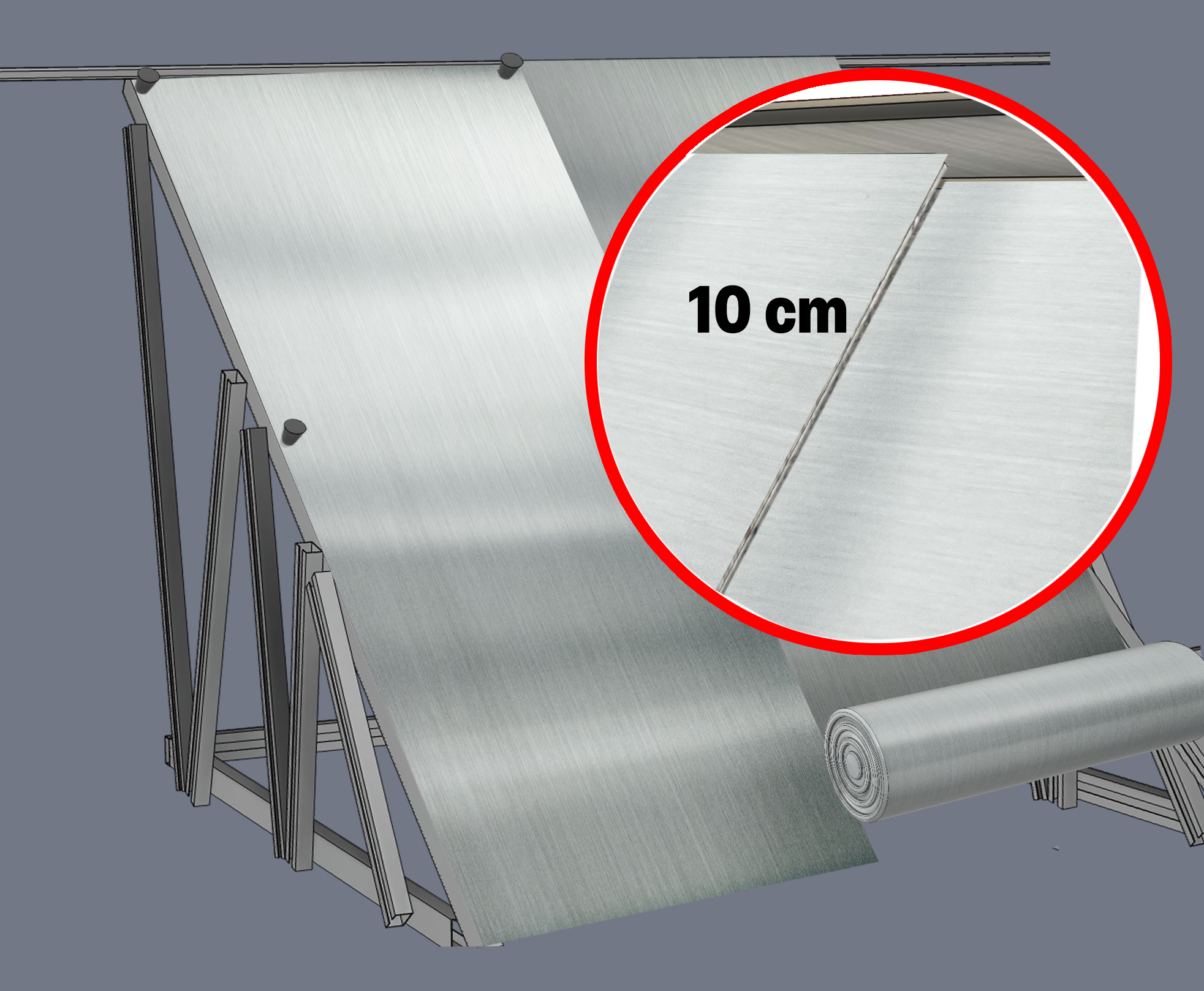 Install the next sheet alongside the first with a minimum overlap of 100 mm.