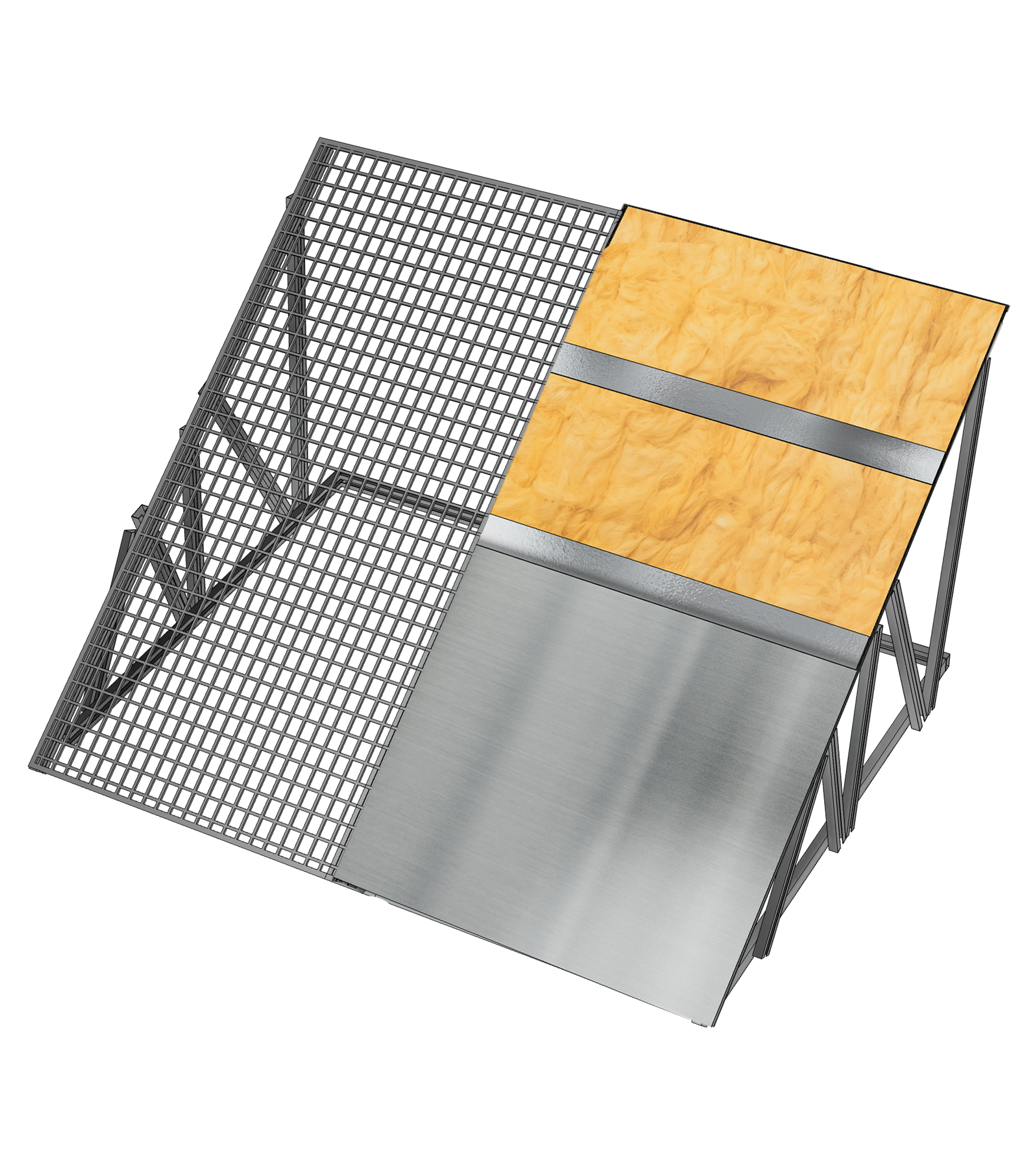 Place Duorock insulation over the foil layer, ensuring each board is tightly fitted without gaps. Cut Duorock using a sharp saw according to the spacing between purlins.
