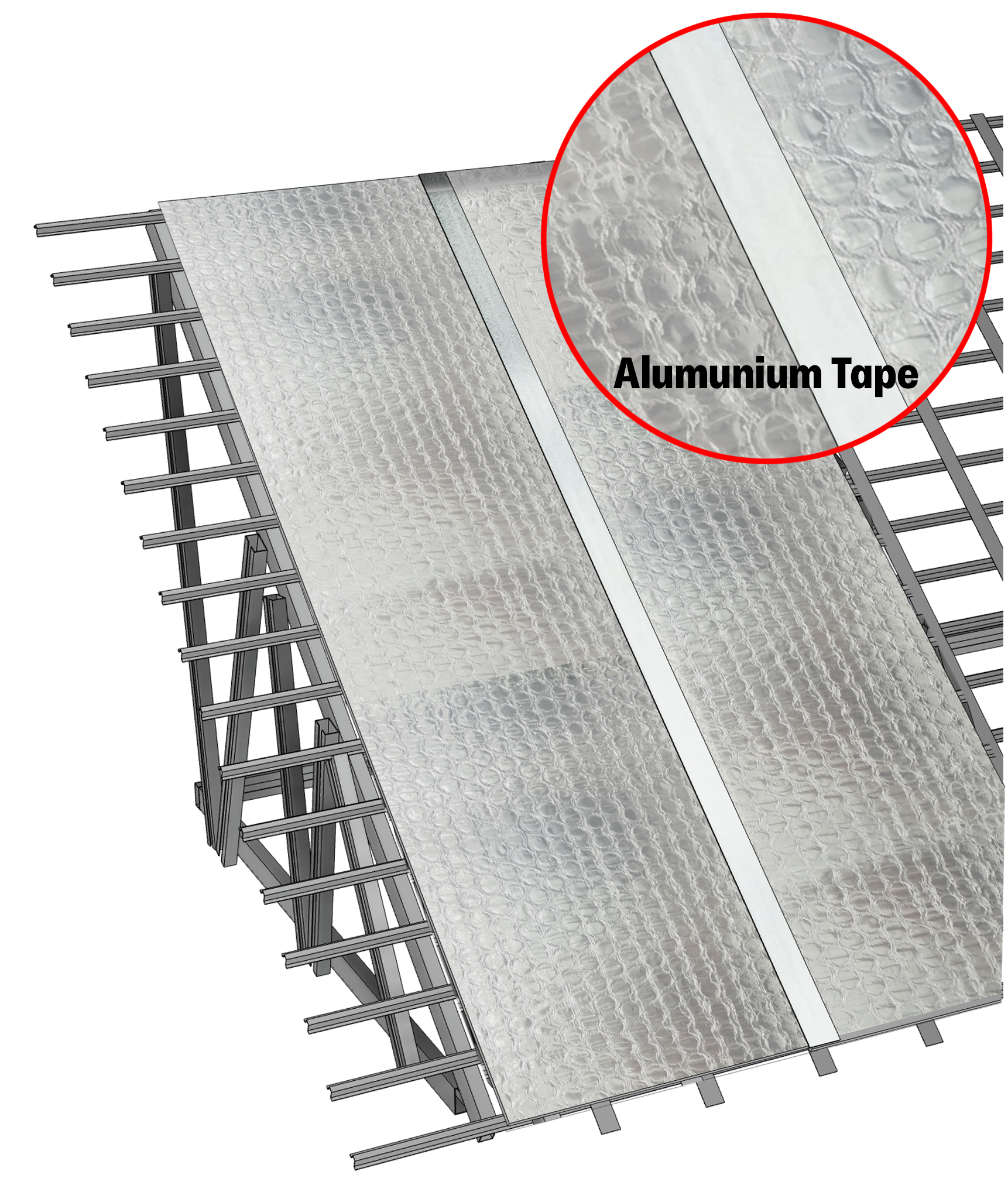 Seal all overlapping joints with aluminum tape to ensure optimal protection. Make sure the entire surface is installed evenly and neatly before proceeding.