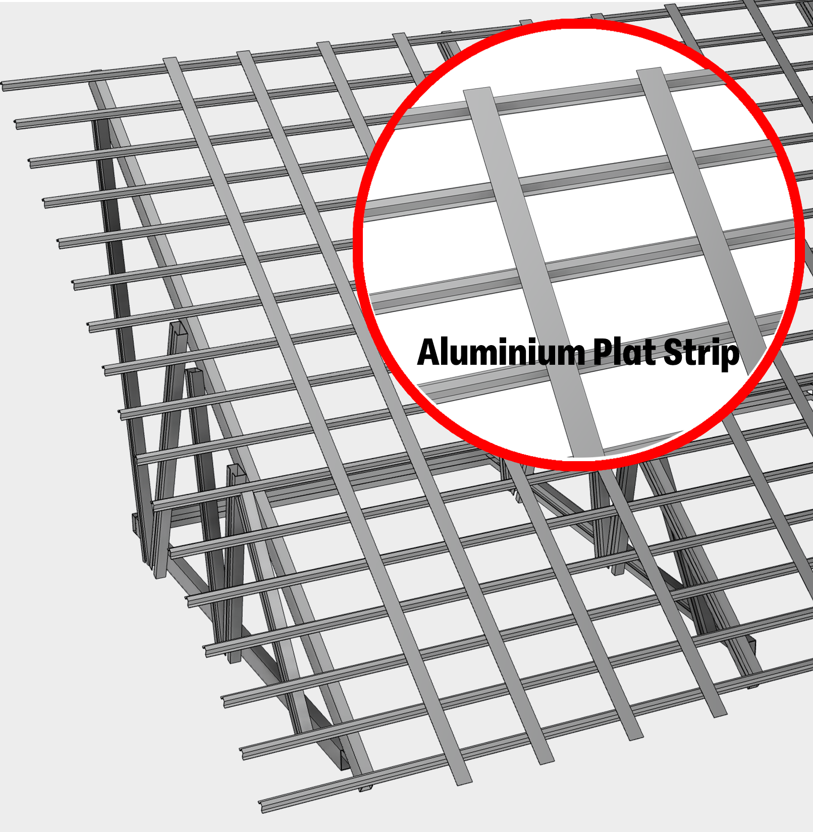 Install and stretch aluminum flat bars (3–4 cm wide) in parallel at 40 cm intervals. These flat bars act as supports to keep the Polyshield insulation tight (prevent sagging) and neatly aligned. Ensure the bars are firmly stretched before securing them with a cordless drill.