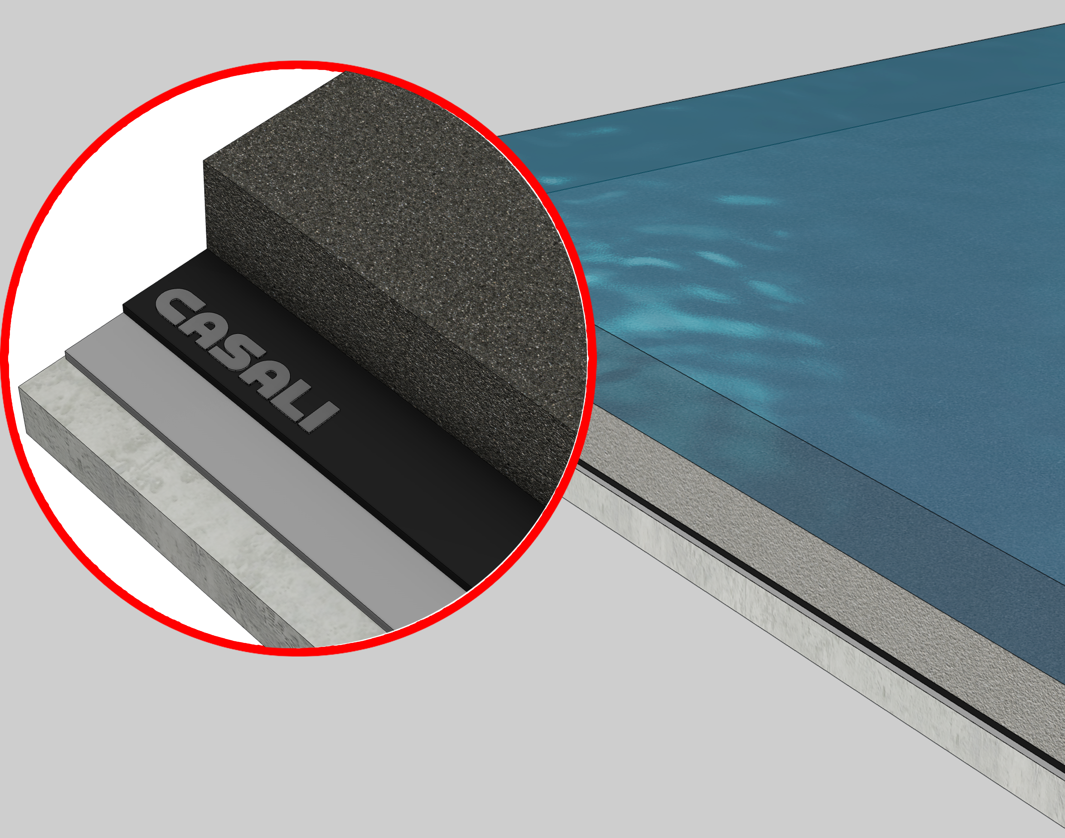 After the membrane installation is completed and the membrane has cooled down, conduct a 7-day flood test to verify the integrity of the waterproofing system. Upon successful completion of the flood test, install a screed layer with a minimum thickness of 5 cm.